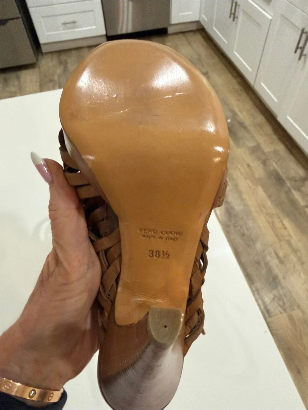 Barneys co-op Tan Woven Leather High Heel Sandals